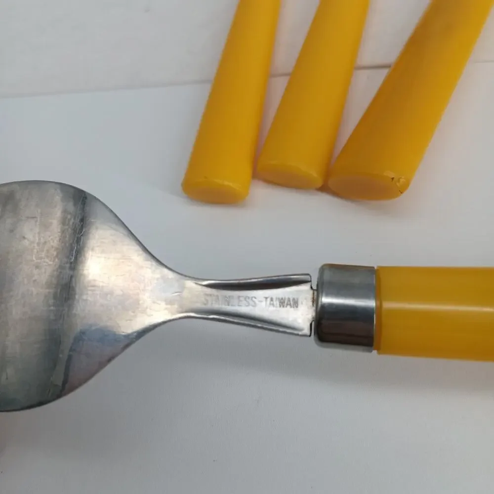 4X Serving Stainless Taiwan Retro MCM Melamine 1960s Yellow Handle Flatware